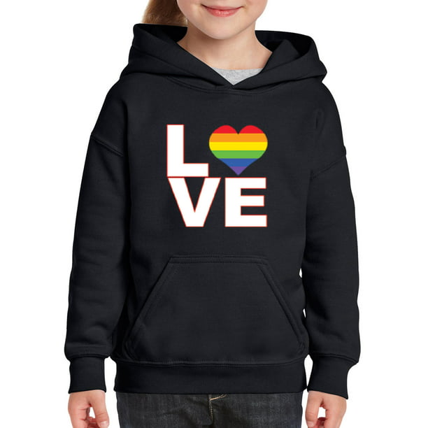 Rainbow Heart Flag Sweatshirts Sportswear with Kangaroo Pockets for Teen Girls Boys 
